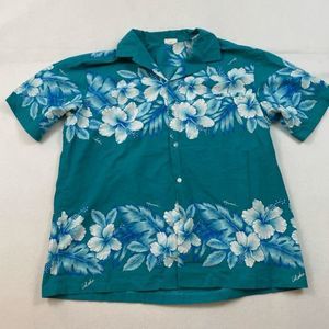 Kalena Fashions Made In Hawaii Teal Blue Floral Shirt Size XL